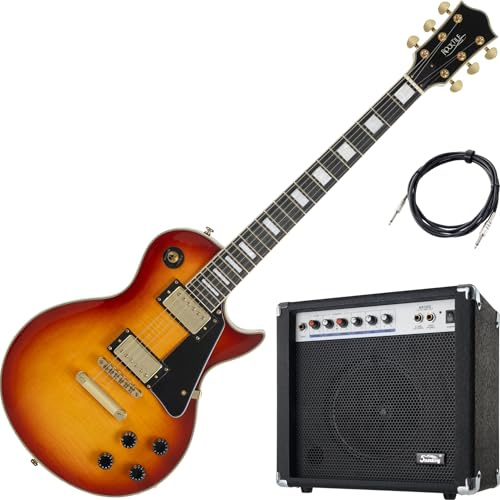 Rocktile Pro L-200OHB E-Gitarre Set – Single Cut in Orange Honey Burst mit Humbucker, Mahagoni-Korpus & 60W Verstärker AK20G – Anfänger & Fortgeschrittene – Komplettset inkl. Kabel & Combo-Verstärker