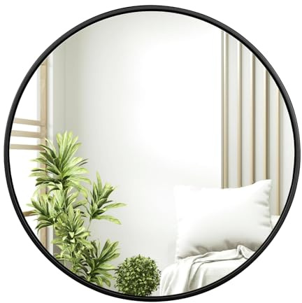 WOLTU Espejo Pared, Espejo Baño, Espejo Decorativo de Baño o Tocador con Marco Metálico Negro, Cristal HD sin Distorsión, Estilo Moderno para Dormitorio, Entrada o Salón, 81 cm