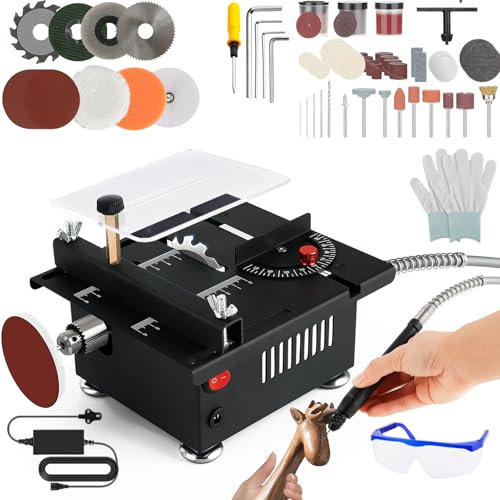 YSJWAER Mini Small Multi-Functional Table-Saw - Portable Crafts Table Saw Speed Angle Cutting Depth Adjustable Cutting Sanding Engraving for Wood Acrylic PCB Plastic