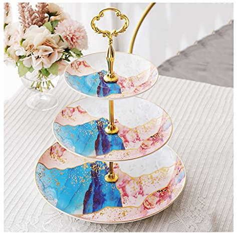 IUokLU Dessert Stand European-style High-end Cake Stand Bone China Double-layer Biscuit Candy Plate Afternoon Tea Dessert Stand Living Room Multi-layer Fruit Plate,