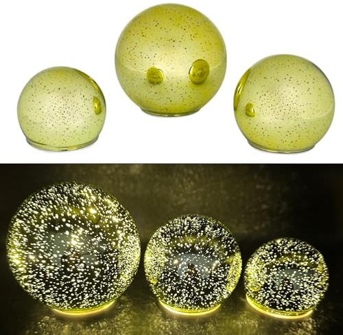 Online Fuchs 3er Set Glaskugeln mit LED-Lichterkette & Timer, seichter Funkeleffekt möglich - Outdoor geeignet - Gartendeko für den Innen- und geschützten Außenbereich (Hellgrün)