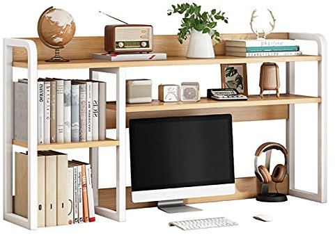 Schreibtisch-Bücherregal aus Holz, 95 cm, Büro-Aufbewahrungsregal, Computer-Schreibtischregal für Zuhause und Büro, Gummi-Holz, Dekoration, stilvoller Schreibtischzubehör-Halter