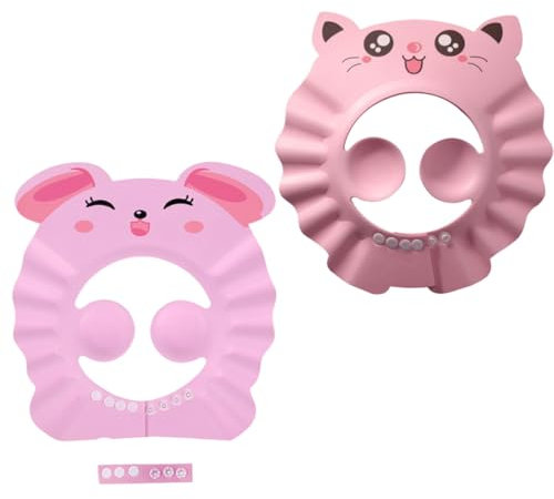 2 Pezzi Cappello Doccia Bambini, Visiera Doccia Bambini, Bambini Regolabile Doccia Cap per Protezione per Gli Occhi Impermeabile, Rosa
