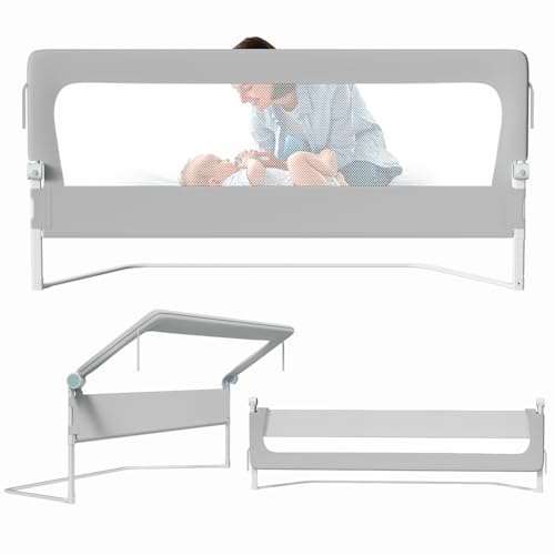 Jopassy Bettgitter 180 X 68 cm Bettschutzgitter Schnellklapp Kinderbettgitter für Kinder,Rausfallschutz Boxspringbett Klappbar Montage luftiges Rausfallschutz Bett für Kleinkinder Baby,Grau