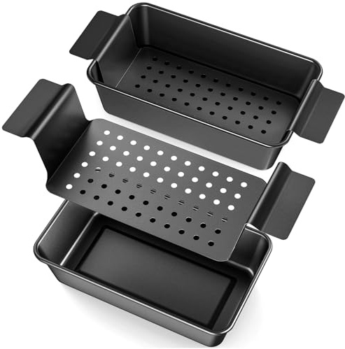 TLAZZ 2 Pack Meatloaf Pan with Drain Tray, Non Stick Meat Loaf Pan with Drip Tray, 9.4 x 5.5 Inch Loaf Pan for Baking Bread and Meatloaf