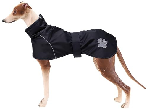 Geyecete Hundemantel Wasserdichter fur Windhund, Winter Hundejacken mit warmem plüschfutter, Regenmantel Winddicht, Hundebekleidung mit verstellbaren Bändern,fur mittel und große Hunde-schwarz-S