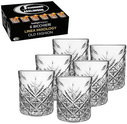 Sicignano Lot de 6 verres en verre 33 cl – Design géométrique à relief | Idéal pour Gin & Tonic, Cocktail et eau | Verre résistant, brillance cristalline, passe au lave-vaisselle