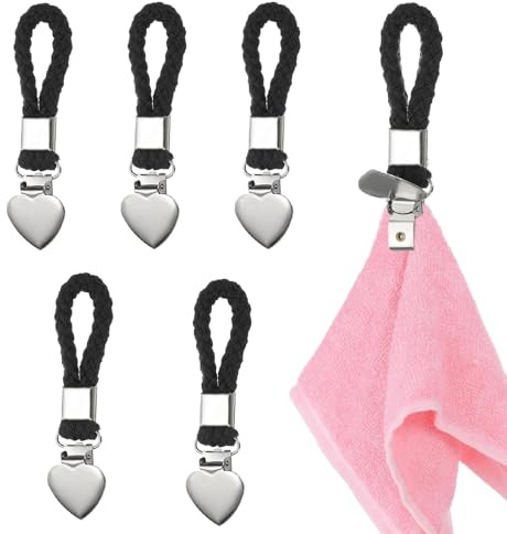 Appendini per asciugamani, 5 pezzi, mollette per asciugamani, clip da appendere con passanti, adatti per cucina, bagno, camper, campeggio, appendere (nero)