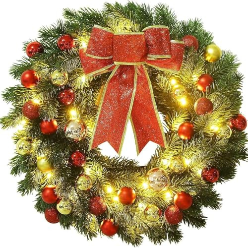 Kränze Künstlicher Weihnachtskranz mit Beleuchtung, grün, dekoriert mit Tannenzapfen und Beerenbüscheln, Weihnachtsdekoration for Türen und Wände Dekorationen(40cm Christmas ball without lights)