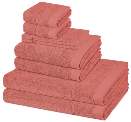Ross Rubin 8-teiliges Handtuch Set – 2 Wasch-, 2 Gäste-, 2 Dusch- und 2 Handtücher aus weichem, saugstarkem Walkfrottee 480 g/m² – Pflegeleicht, langlebig mit edler Kordelborde - Rosenholz