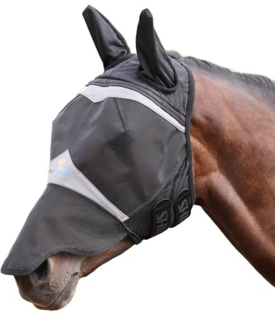 Shires FlyGuard Pro - Maschera antimosche a rete fine, con protezione UV, per orecchie e naso
