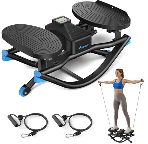 MERACH Stepper für Zuhause mit Power Rope,U-förmiger Rock Stepper,MAX 150KG|Side-to-Side, LCD Display & rutschfeste Pedale, Low Impact,3D-Seitbewegung für Beine, Po & Bauch