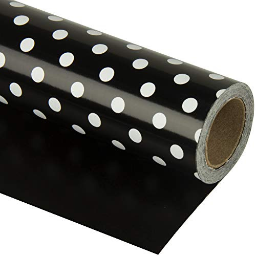 RUSPEPA Wendegeschenkpapier – Minirolle – 43,2 cm x 10 m – Schwarz mit gepunktetem Design für Geburtstag, Hochzeit, Babyparty