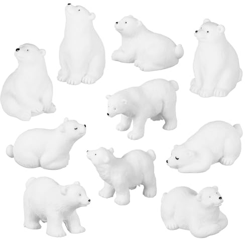 JUMPLAWN 10 Stück Eisbär Figuren aus Resin Kleine Arktische Tierfiguren für Handwerkliche Winter Dekoration für Schreibtisch und Regal