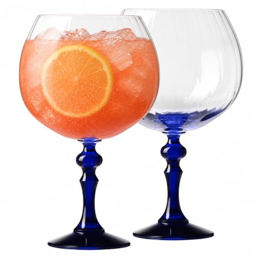 KROSNO Gin Gläser 660 ml mit kobaltblauem Stiel, 2er Set – für Gin Tonic, Aperol Spritz und Cocktails – bleifrei – spülmaschinengeeignet – Bubble Celebration Moments