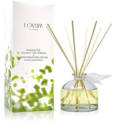 LOVSPA Reed Diffuser Set, Paradise Coconut Lime Verbena Scented Oil Diffuser with Sticks, Home Fragrance Accessories for Bathroom Shelf Decor, Aroma Diffusers for Home or Office Desk, USA Made
