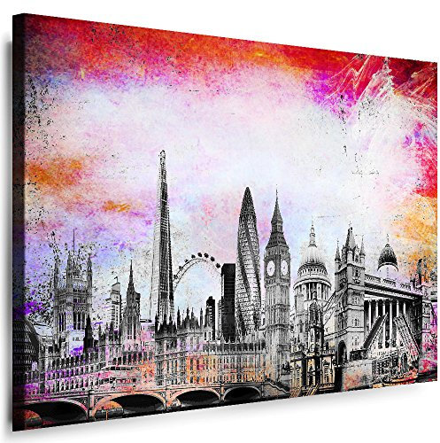 London Wandbild - 40 x 30 cm Querformat Bild - Leinwand mit Rahmen (Leinwandbild) Städte Kunstdrucke Skyline, Turm, Brücke Wanddeko St-01-22