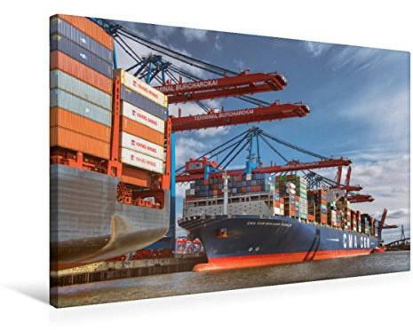 Premium Textil-Leinwand 75 x 50 cm Quer-Format Containerschiff am Burchardkai | Wandbild, HD-Bild auf Keilrahmen, Fertigbild auf hochwertigem Vlies, Leinwanddruck von Gabriele Krug