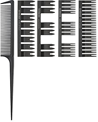 T4B LUSSONI DC 500 Stielkamm Set mit 4 Aufsätzen für Alle Haartypen aus Kohlenstoff, Strähnenkamm Färbekamm für Haarfärben und Haarstyling, für Männer und Frauen