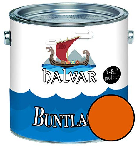 Halvar Buntlack für Holz & Metall SEIDENMATT Orange RAL 2000-2012 Holzfarbe Holzlack Innen & Außen robuster Kunstharzlack Wetterbeständig & perfekter Langzeitschutz (5 L, RAL 2009 Verkehrsorange)