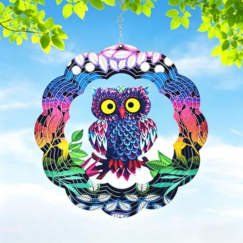 Wind Spinner Yard Art Garden Decor 3D Stainless Steel Metal Sculptures Owl Kinetic Hanging Whirligig Decorations Backyard Outside Indoor Outdoor Patio and Lawn Ornaments Clearance Sun Catcher Windmill