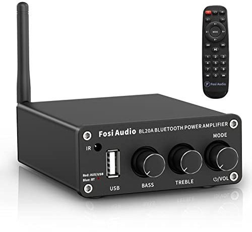 Fosi Audio BL20A 200 Watts Bluetooth 5.0 Power Amplifier USB Flash Drive Player 2.1 CH Mini Hi-Fi Class D TPA3116 Integrated Amp with Remote Control for Home Passive Speakers