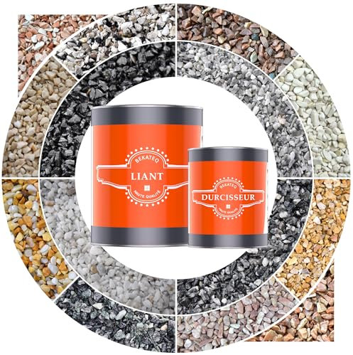 Moquette de pierre - Kit de 25kg Gravier de marbre Grigio Bardiglio + 1,5kg Liant résine époxy 2C pour l'intérieur. Tapis de pierre pour le salon, la salle de bain et intérieurs I BEKATEQ BK-600EP