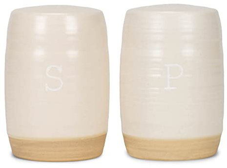 Nat & Jules Raw Bottom White 3 x 2 Ceramic Salt and Pepper Shaker 2 Piece Set