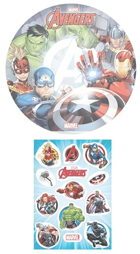 DKZBR 2er Set Avengers Essbarer Tortenaufleger + Mini-Törtchenaufleger, Tortendeko Kindergeburtstag (Avengers Nr.3)