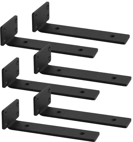 Soporte estanteria pared,Escuadras, Soporte Baldas Pared Industrial, Escuadras metalicas negro ,L soporte baldas pared(5mm de grosor),25cm,6 piezas