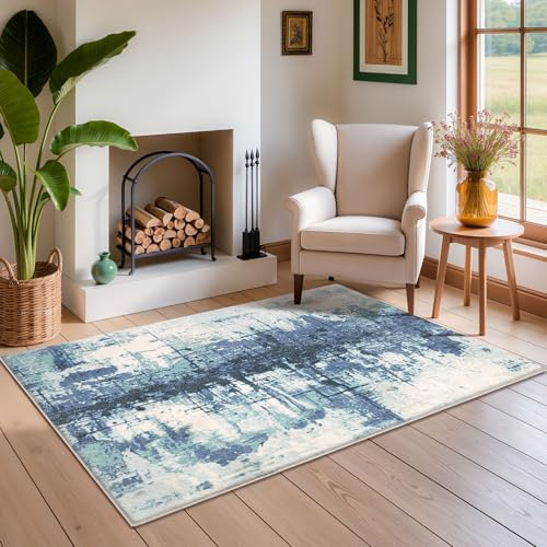 ASIinnsy Tappeto Salotto Moderno Pelo Corto Morbido Tappeto per Soggiorno Camera da Letto Grande Antiscivolo Tappeti Salotto (Blu Inchiostro, 80 x 120 cm)