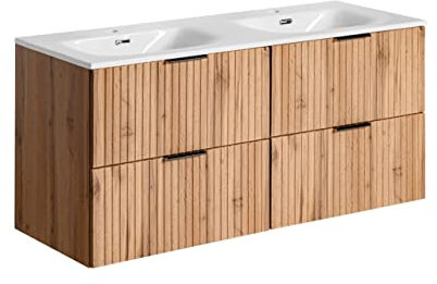 PIASKI ADEL - Mobile da bagno a doppia parete, in rovere, 120 cm, con piano di lavoro o lavabo da incasso per bagno