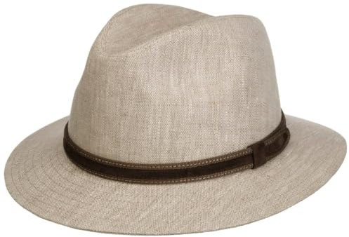 LIERYS Terence Traveller Leinenhut Herren Made in Italy Stoffhut 100% Leinen Lederband Frühjahr Sommer beige XL (60-61 cm)
