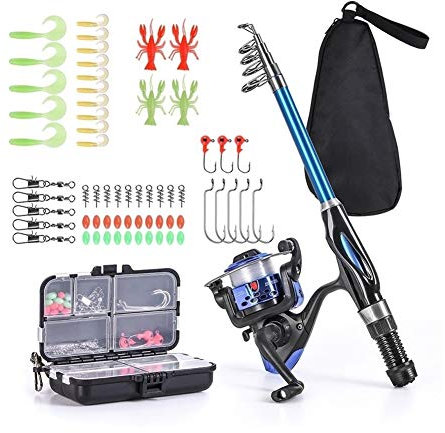 AMEEDA Allround Angelrute Angel Reel Combo Full Kit 1.3m Teleskop Angelrute Spinnrolle Set Haken Weiche-Köder Barrel Schwenker-Speicher-Beutel Einsteiger
