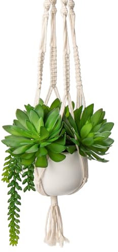 Hollyone Gefälschte Hängepflanze mit Topf, Künstliche Sukkulenten im weißen Keramiktopf, Gefälschte grüne Topfpflanze für Schlafzimmer Bad Küche Büro Home Deko Indoor #2