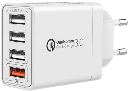 yEONpHOM Cargador USB Multiple, 4 Puertos Cargador Móvil Carga Rapida 33W QC3.0 Enchufe USB Carga Rapida para iPhone 14/13/12/11 Pro Max/XS/XR/8/, Samsung S23/S22/S21,Xiaomi