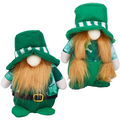 GORGECRAFT 2 Stili Gnomi Del Giorno di San Patrizio Decorazioni per Bambole di Peluche Cappelli Verdi Irlandesi Folletto Trifoglio Fortunato Quadrifogli Statuetta Nana Mr e Mrs Coppia di Anziani Ornam