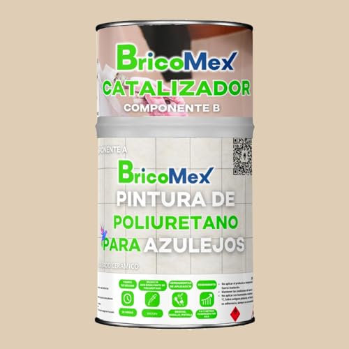 BRICOMEX Vernice per piastrelle in poliuretano satinato, due componenti 700+170 ml, facile applicazione, massima aderenza (beige chiaro satinato)
