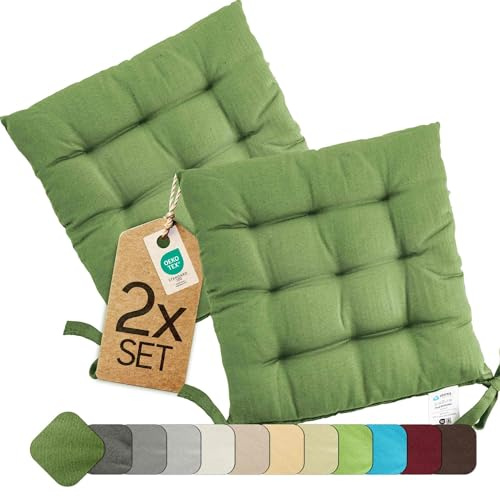 etérea Coussin de Chaise 40x40 cm Vert Cactus – Galette avec Liens, Mousse Indéformable, Intérieur & Extérieur, Lot de 2 pour Chaise de Jardin, Salle à Manger & Banc