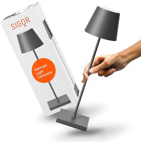 SIGOR Nuindie 2.0 LED Akku-Tischlampe, graphitgrau | Dimmbar • Indoor & Outdoor • IP54 • 38 cm • USB-C • 12 h Leuchtdauer