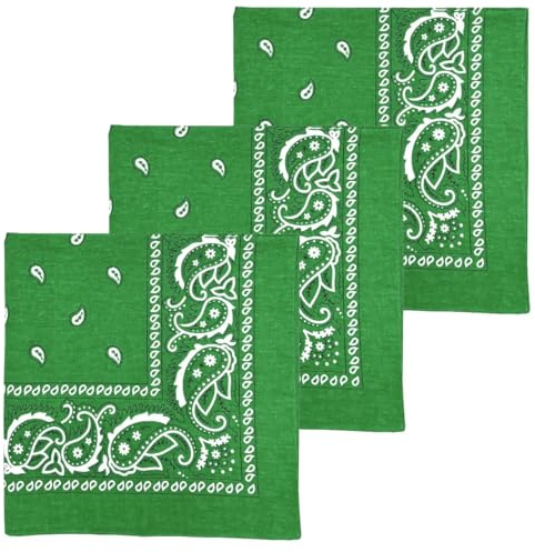 MDSTYLE 3 bandane extra large da 68,6 x 68,6 cm, 100% cotone, per uomini e donne, fazzoletto con motivo cachemire, sciarpa, bandana jumbo, 3 pezzi, verde, X-Large
