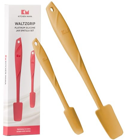 Kitchen Mama WaltzGrip Platinum Silicone Jar and Can Spatula Set: Heat-Resistant, Dishwasher Safe, Ergonomic Grip, Perfect for Mixing and Scraping, Nonstick Cookware (Yellow)