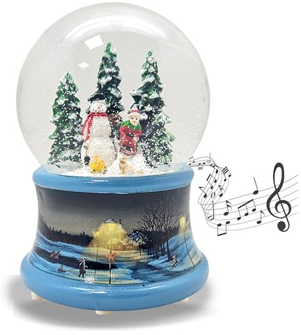 Schneekugel Weihnachten Spieluhr | Schneemann Steht | B: 10cm | 20200 | Höhe: 14 cm | Winterlandschaft Sockel | mit Musik | Weihnachtsdekoration | Schüttelkugel | Weihnachtsmelodie