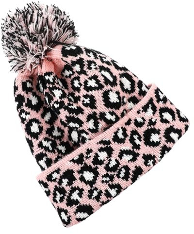 WESIEVYA Leopardenmuster Beanie Mütze Für Damen Warme Strickmütze Mit Bommel Für Herbst Und Winter Modisch Und Bequem Wahl Für Freizeit Und Partys