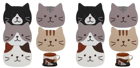 ABOOFAN Silicone Cat Coasters Set of 10 Non-Slip Heat Resistant Drink Cup Mats for Coffee Tea Kitchen Table Protection