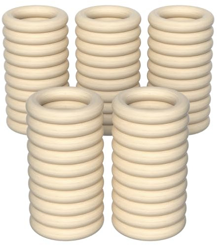 Chiluxendo 50 Pezzi Anelli Cerchi in Legno Naturale, Cerchio in Legno, Anello Legno Dentizione, per Decorazioni Artigianato, Creazione Gioielli, Macramè Fai Da Te Connettori Pendenti Anello (55mm)