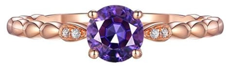 Tolldek 18 Karat Rotgold Au750 Ring, Klassiker Zart Partnerringe mit Amethyst 0.52ct, Diamantring mit Diamant 18K Rosegold Pärchen Ringe Echt Goldschmuck, Gr.57 (18.1)