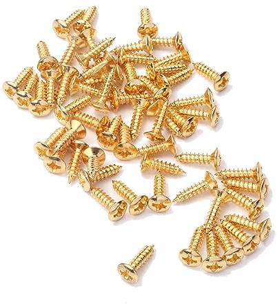 Schlagbrettschrauben Gold 3x12mm für E-gitarre und Abdeckplatte | 10 Stück Eisenschrauben, Kompatibel mit Versenkten Schlagbrettern und Deckplatten, Ersatzteil