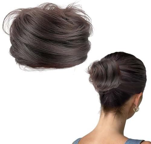GWAWG Chignon Postiche Cheveux Naturel Faux Chignon Cheveux Naturel avec Élastique Accessoire Capillaire Cheveux Fins Mariage Soirée et Utilisation Quotidienne (Noir brun)