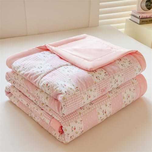 DOTBUY-SHOP Trapuntino Copriletto Estivo Primaverile, Trapunta Leggera, Fiori Copriletto Trapuntato Cotone per Letto Singolo Letto Matrimoniale (Rosa chiaro,200x230)